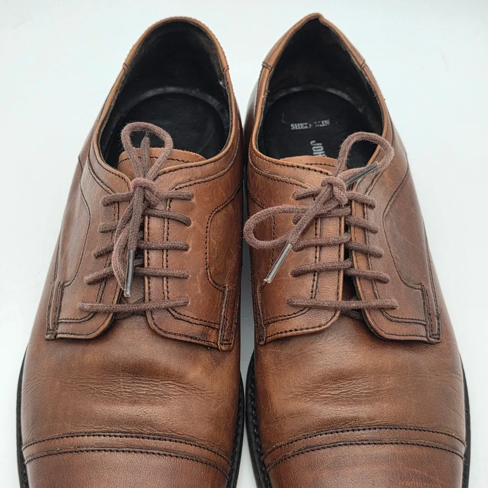 Johnston‎ & Murphy Derby Shoes Mens 8.5 Brown Leather Cap Toe Oxford Timeless